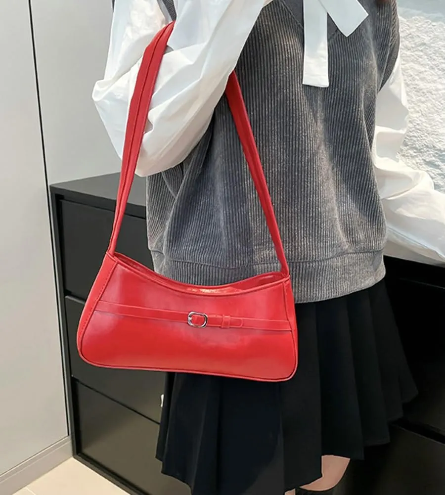 Shoulder Bag for Women Trendy Red Leather Purse Women's Buckle Underarm Bag Y2k Burgundy Clutch Tote Purse 2025