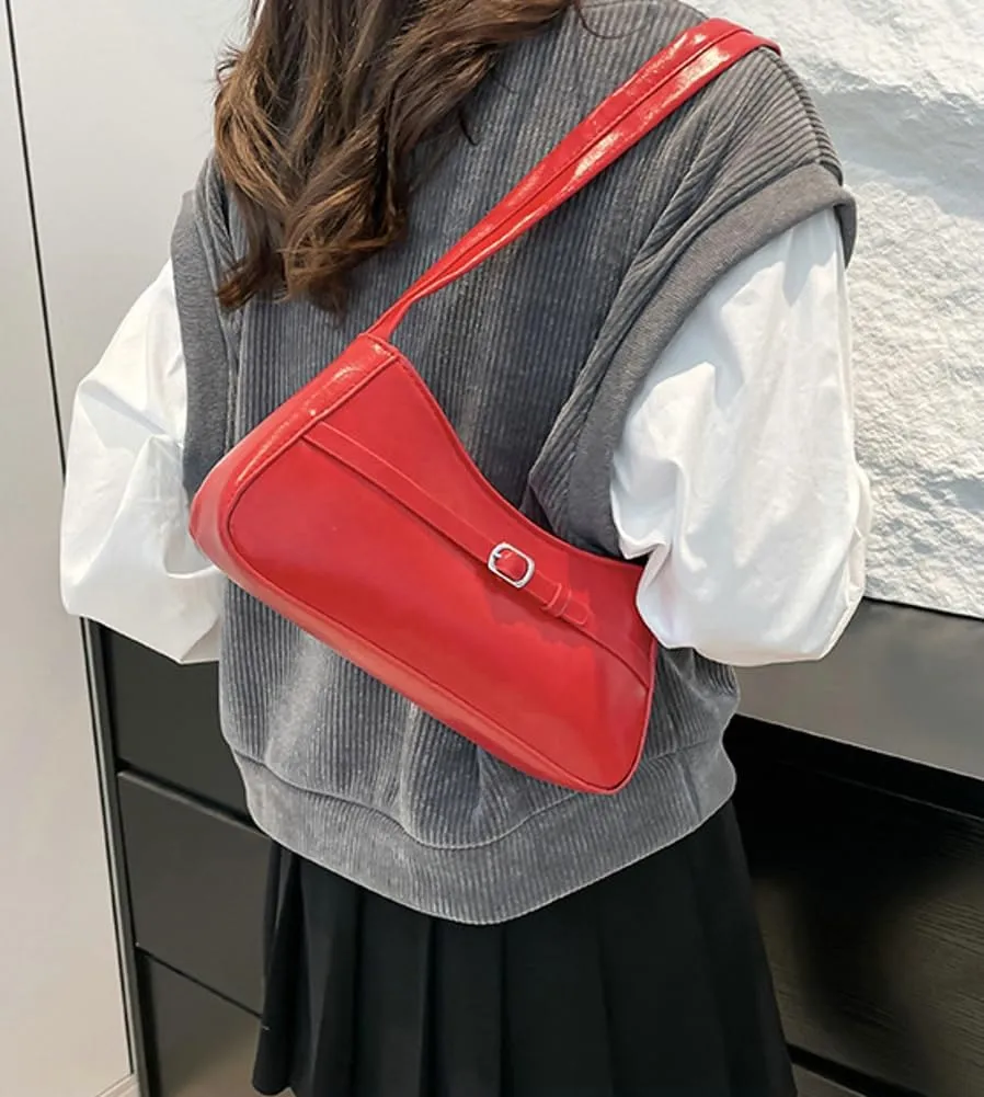 Shoulder Bag for Women Trendy Red Leather Purse Women's Buckle Underarm Bag Y2k Burgundy Clutch Tote Purse 2025