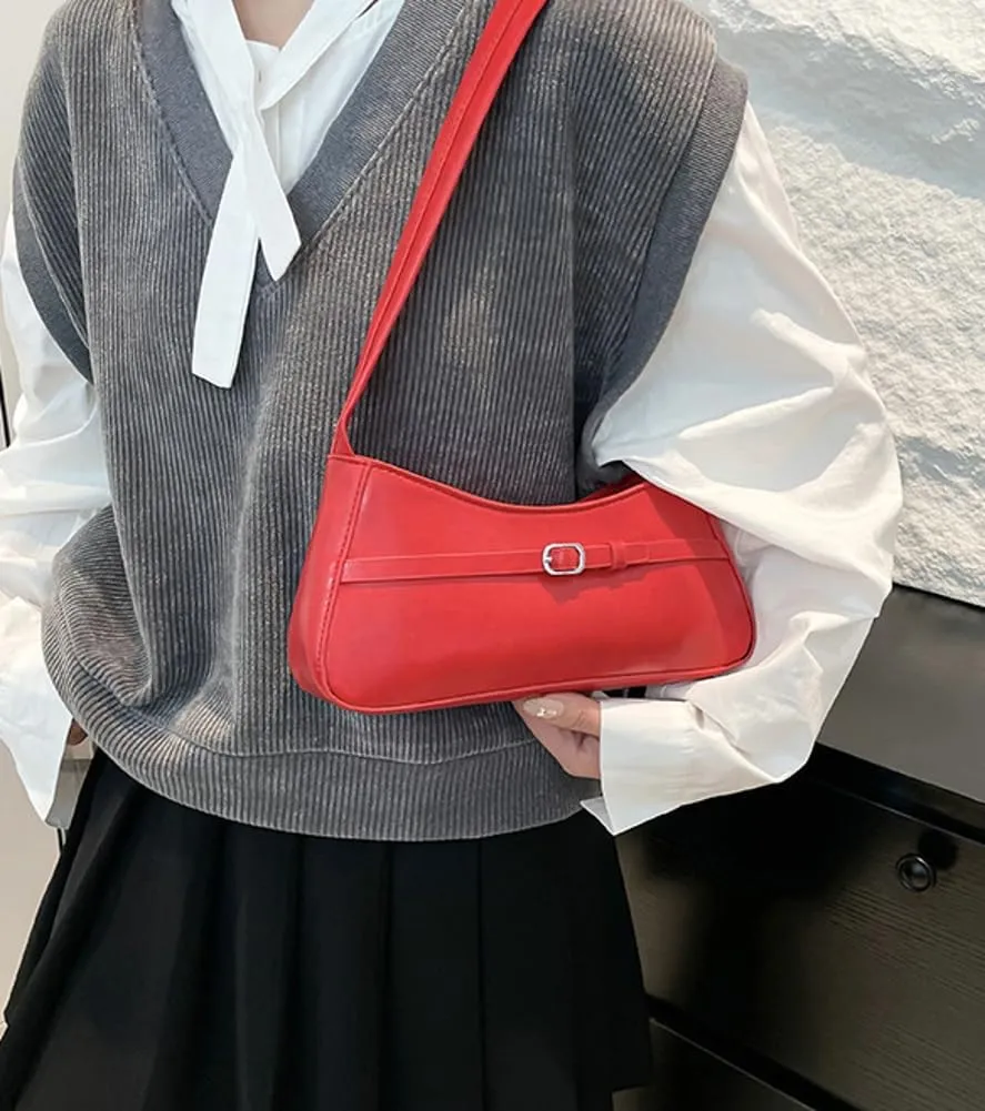 Shoulder Bag for Women Trendy Red Leather Purse Women's Buckle Underarm Bag Y2k Burgundy Clutch Tote Purse 2025