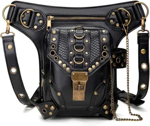 Shoulder Bag Leather Handbag Leg Purse Steampunk Waist Bag Motorcycle Waist Pack Retro Rock Gothic Goth, One Color, One Size