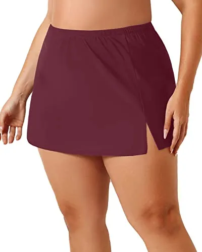 Side Slit Swim Skirt With Built In Brief For Curvy Women-Deep Burgundy