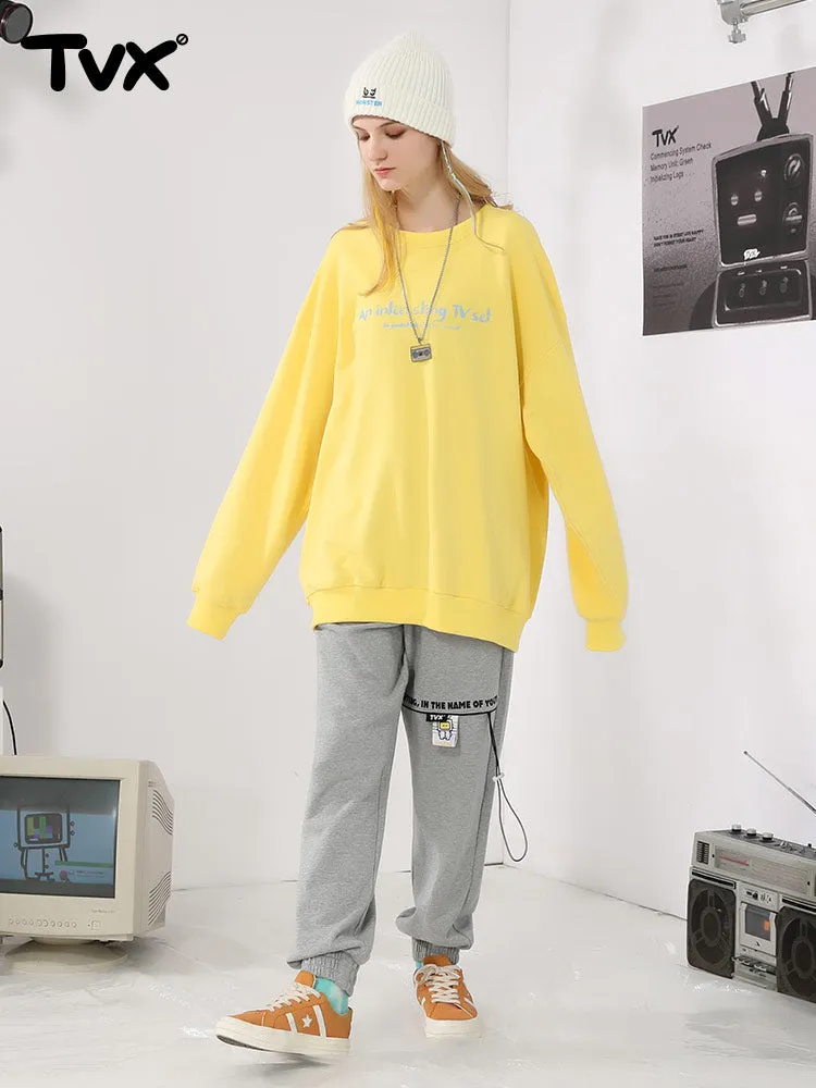 Simple basic cartoon TV letter-printed pullover round neck hoodie
