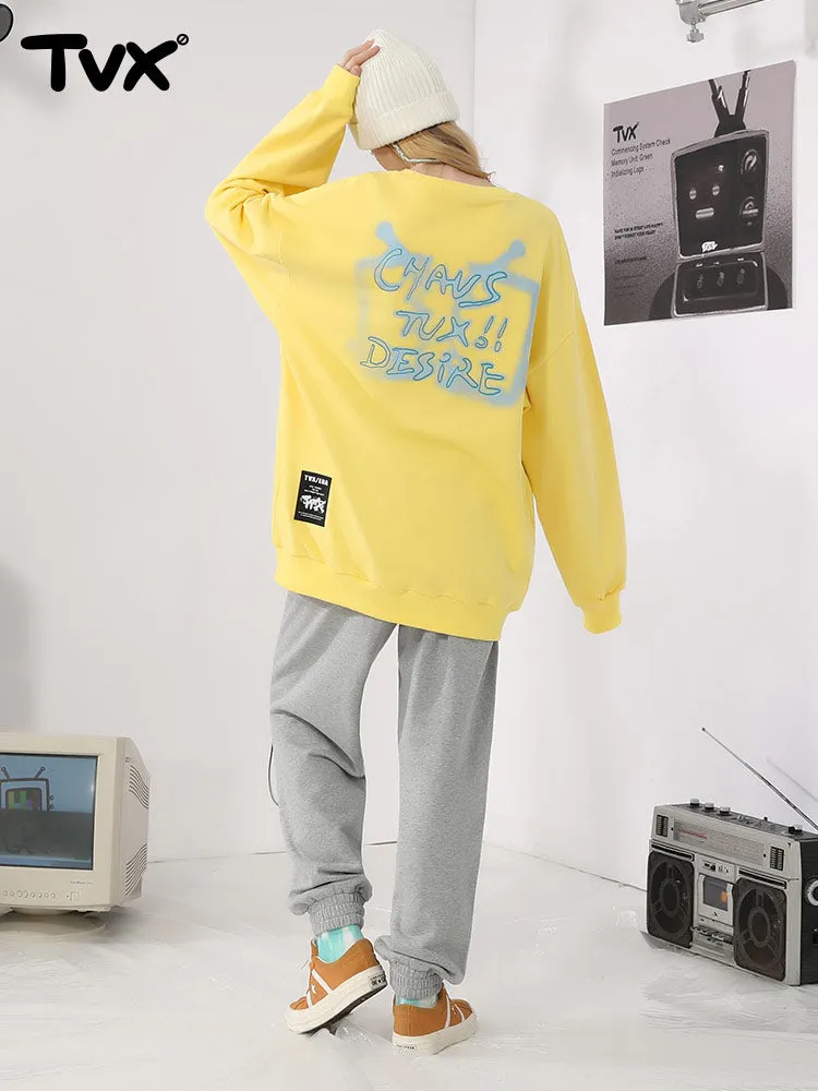 Simple basic cartoon TV letter-printed pullover round neck hoodie