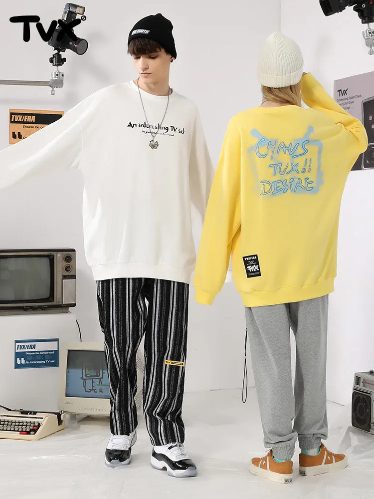 Simple basic cartoon TV letter-printed pullover round neck hoodie