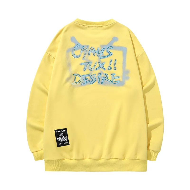 Simple basic cartoon TV letter-printed pullover round neck hoodie