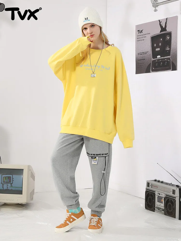 Simple basic cartoon TV letter-printed pullover round neck hoodie