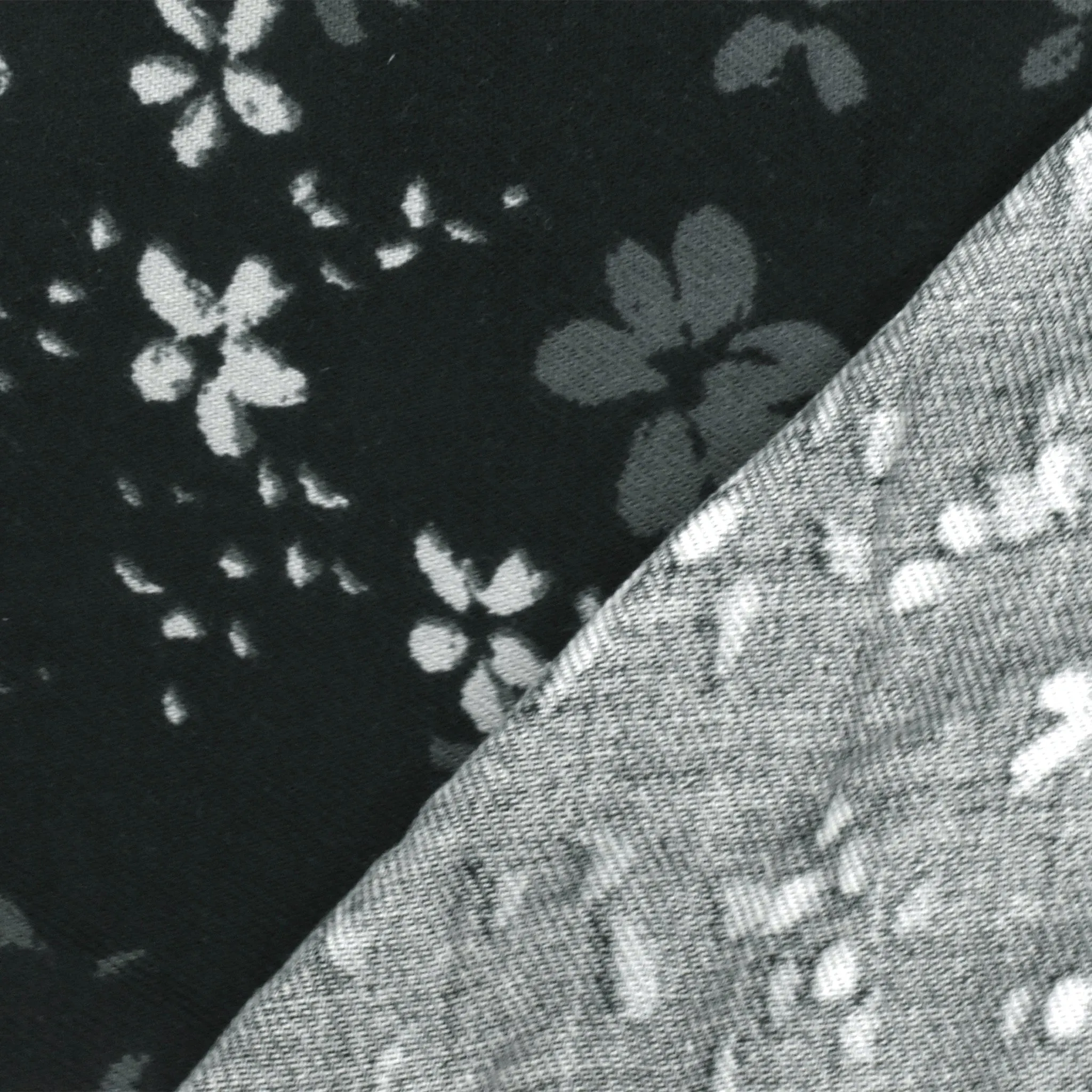 Simply Black-Gray-White Rayon Floral Printed Twill Woven Fabric