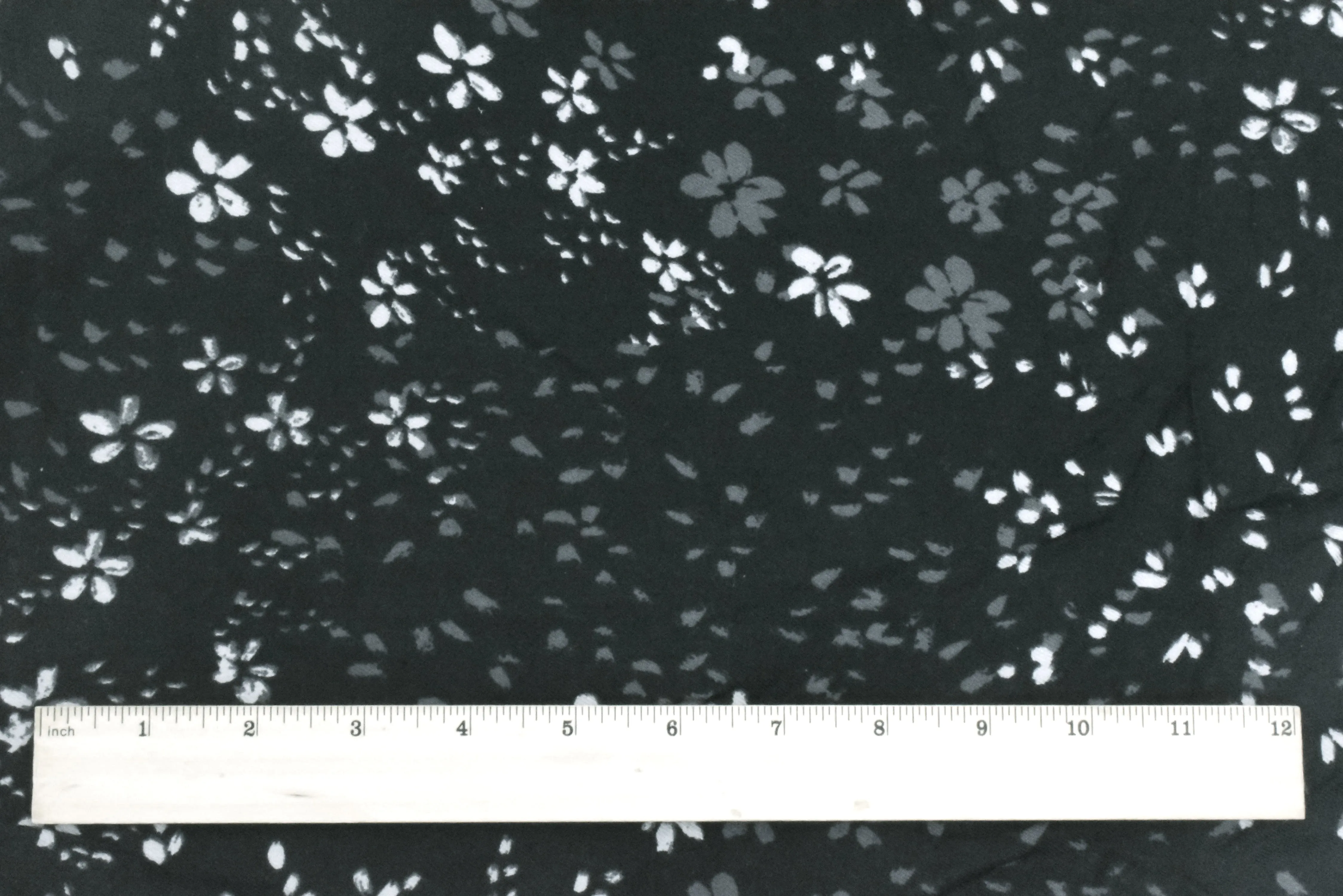 Simply Black-Gray-White Rayon Floral Printed Twill Woven Fabric
