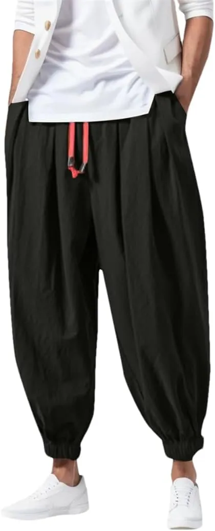 Solid Harem Men Pants Loose Casual Joggers Sportswear Lantern Pants Men's Elasticated Trousers