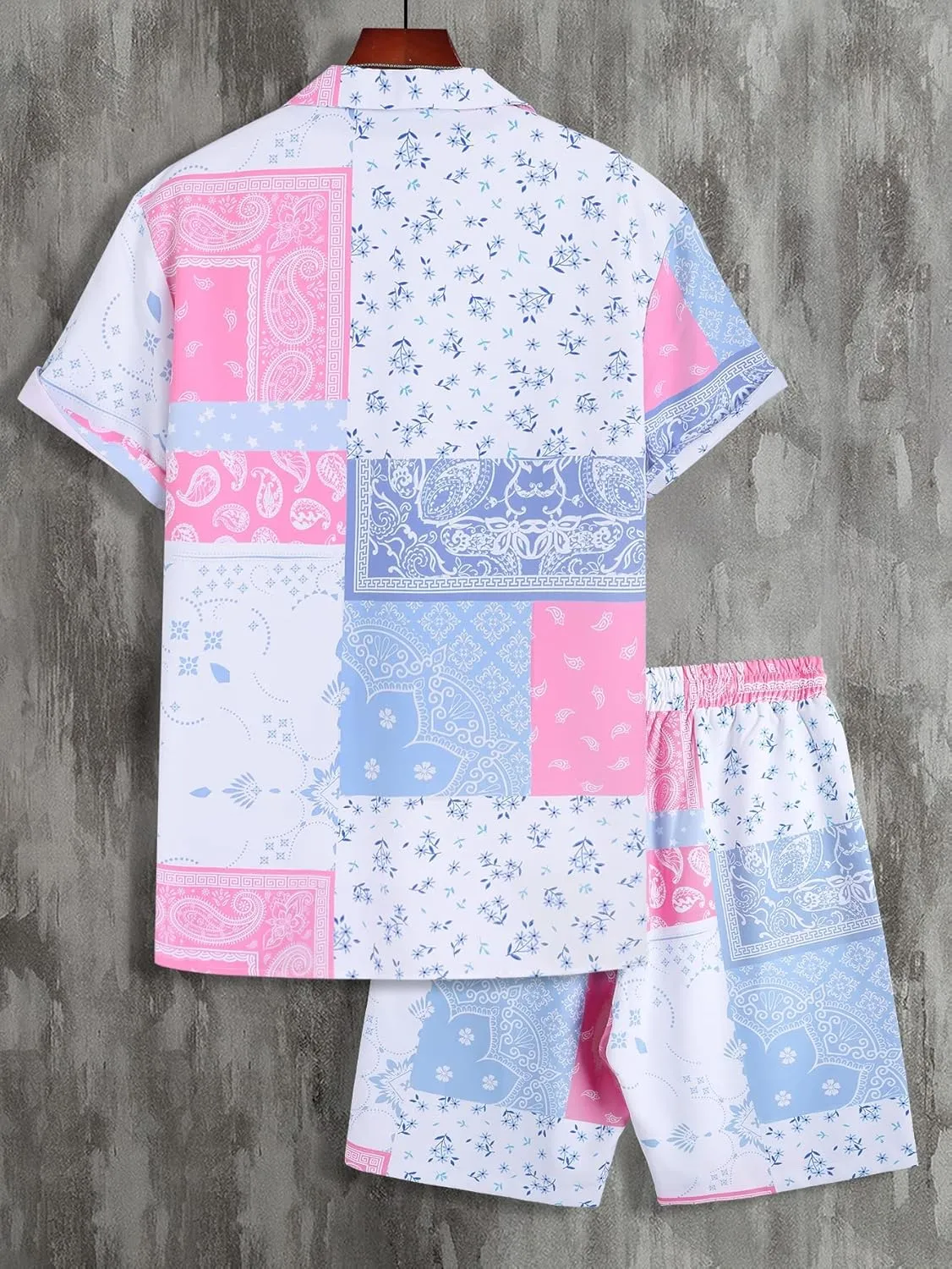 SOLY HUX Men's 2 Piece Outfits Tropical Print Short Sleeve Button Down Hawaiian Shirt and Shorts Set