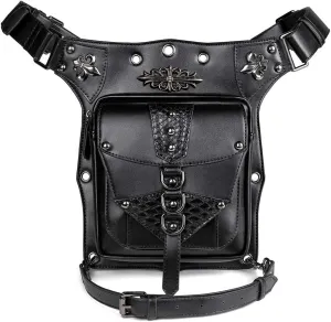 Steampunk Lady Bag Multi-Purpose PU Leather Motorcycle Shoulder Bag Handbag Leg Purse Fanny Pack Fashion, One Color, One Size