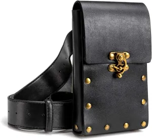 Steampunk Waist Pack Hip Belt Bag Vintage Gothic Retro Women Travel Purse Motorcycle Bag Stud Rivet Buckle Fashion, Black, One Size