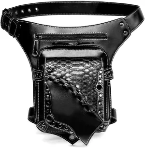 Steampunk Waist Pack Punk Shoulder Bag Travel PU Leather Outdoor Hunting Hiking Climbing Retro Rock Gothic Goth, One Color, One Size