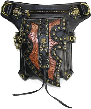 Steampunk Waist Skull Bag Fanny Pack Fashion Gothic Leather Multifunctional Bag Shoulder Bag Handbag Leg Purse, One Color, One Size