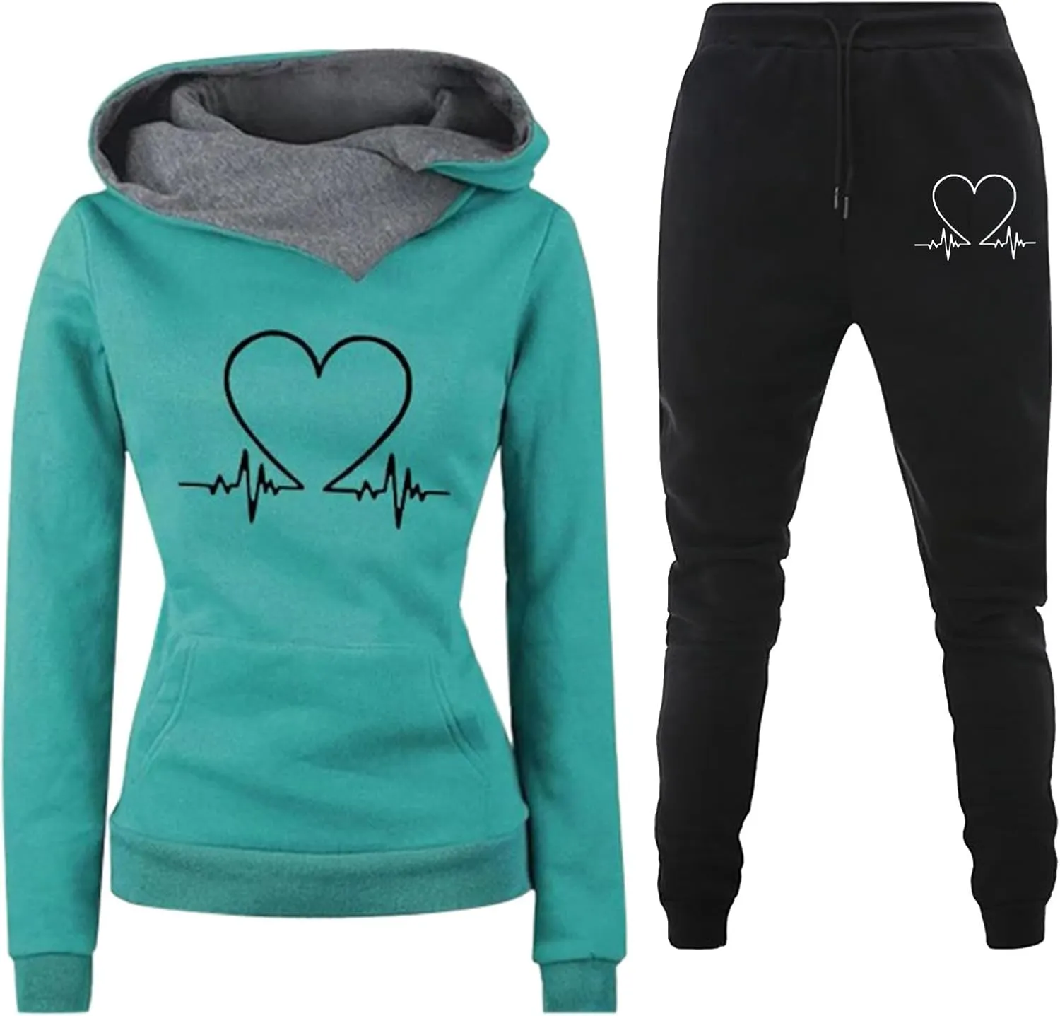 Straight Leg Cargo Sweatpants and Winter Leisure Solid Color Hooded Sweater Pants with High Waisted Joggers Pants