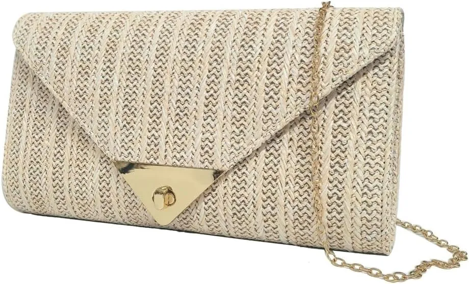 Straw Clutch Purse for Women Envelope Evening Bag Summer Beach Satchel Purse Woven Crossbody Bag for Travel Party