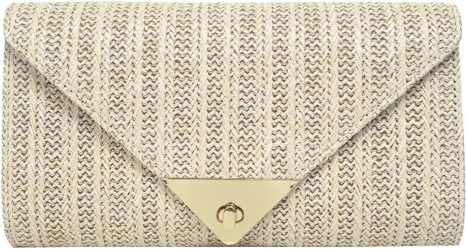 Straw Clutch Purse for Women Envelope Evening Bag Summer Beach Satchel Purse Woven Crossbody Bag for Travel Party