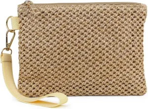 Straw Clutch Purses for Women, Bohemian Straw Handbag Small Summer Beach Bag Wristlet Wallet with Zip