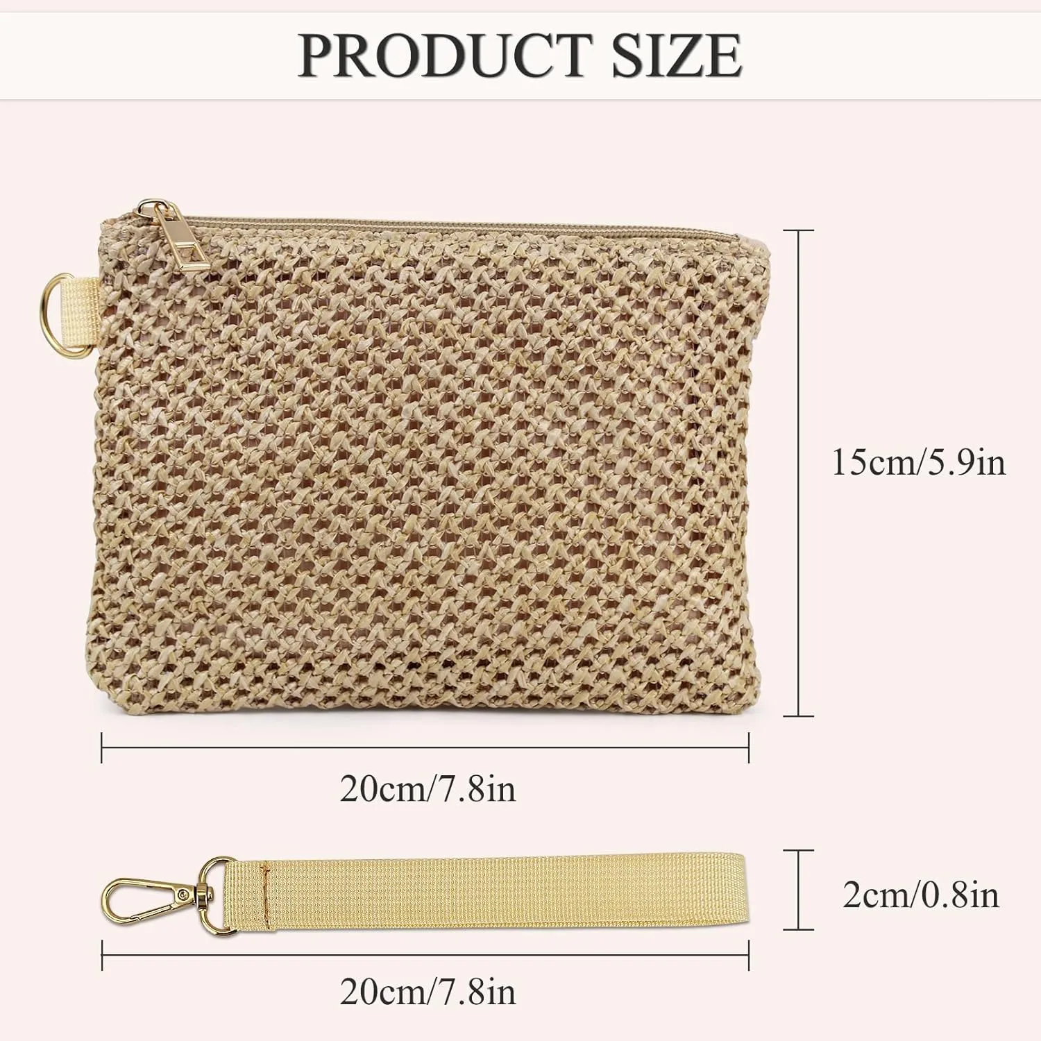 Straw Clutch Purses for Women, Bohemian Straw Handbag Small Summer Beach Bag Wristlet Wallet with Zip