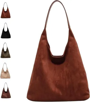 Suede Tote Bag, Retro Slouchy Tote Travel Shopping Bag, 2024 New Leather Hobo Bags for Women Suede Purse(Brown)