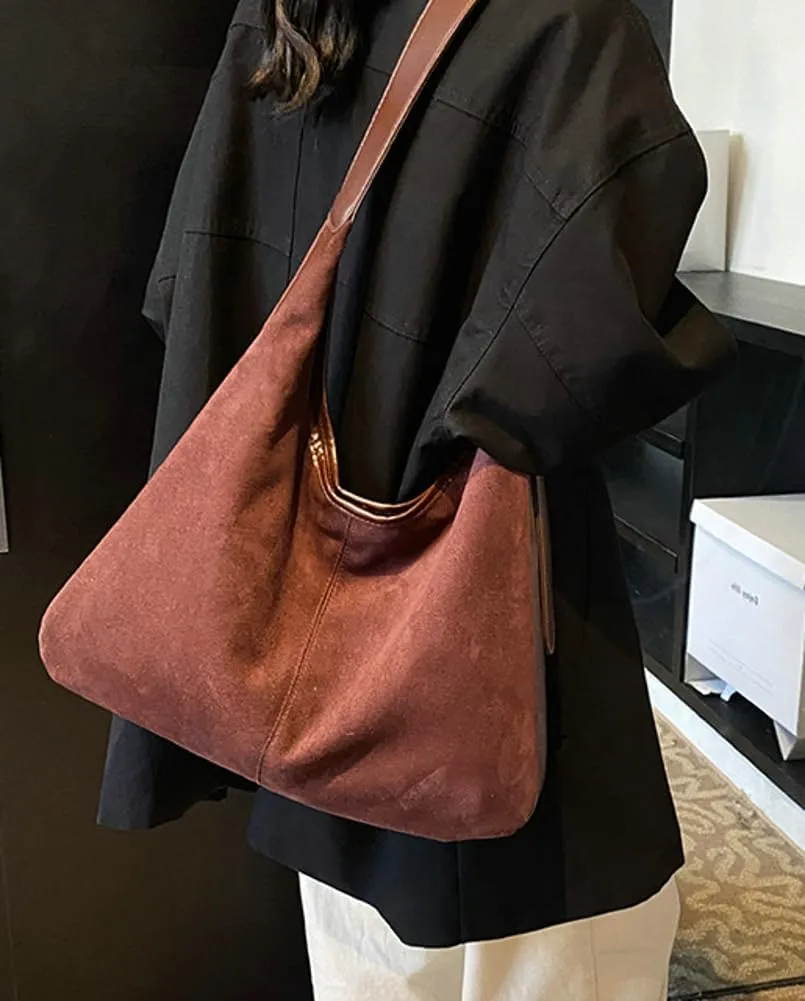 Suede Vegan Leather Crescent Shoulder Bag Womens Tote Handbag Satchel Crossbody Purse Work Slouchy Bag