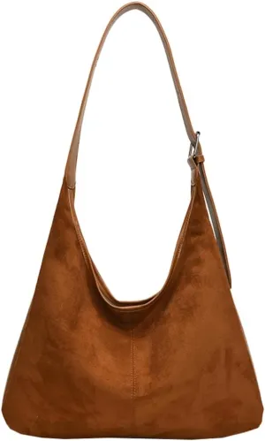 Suede Vegan Leather Crescent Shoulder Bag Womens Tote Handbag Satchel Crossbody Purse Work Slouchy Bag