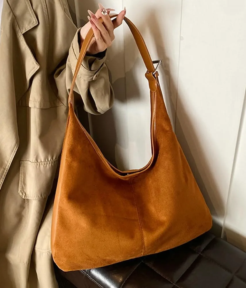 Suede Vegan Leather Crescent Shoulder Bag Womens Tote Handbag Satchel Crossbody Purse Work Slouchy Bag
