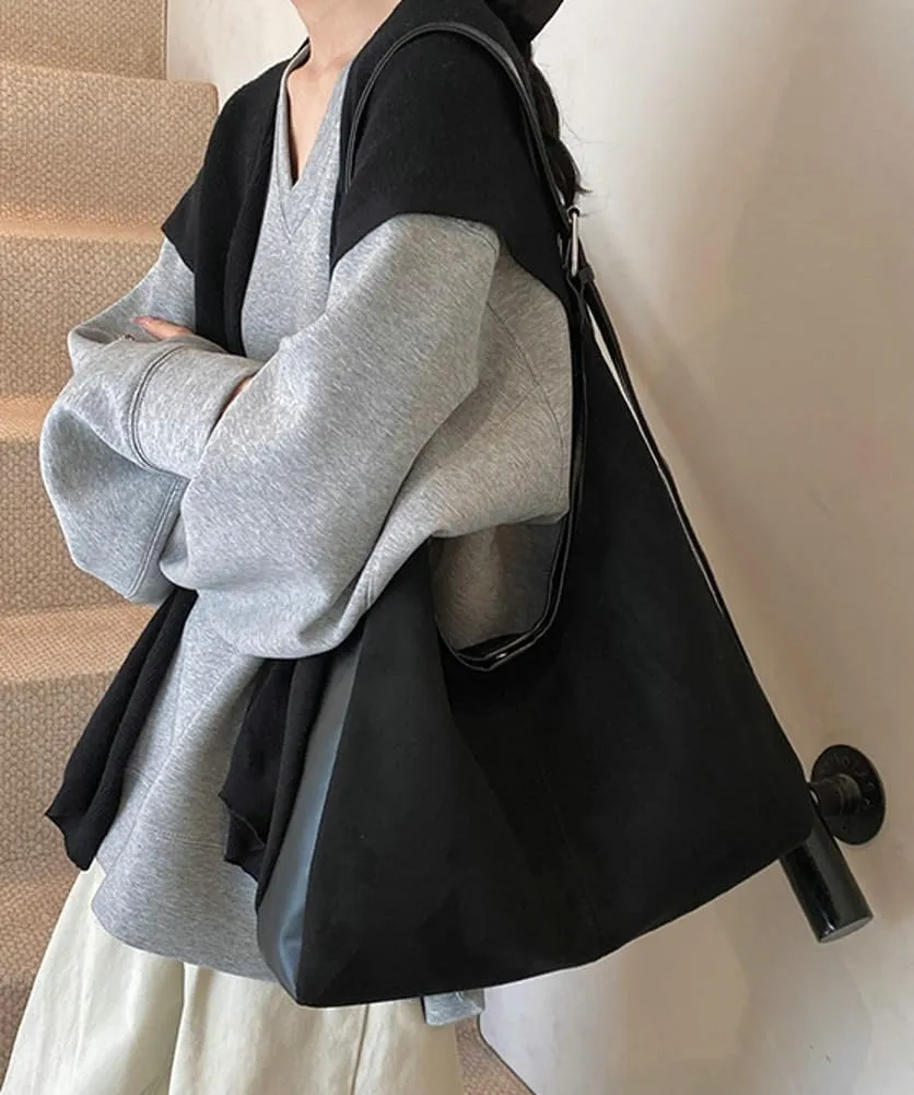 Suede Vegan Leather Crescent Shoulder Bag Womens Tote Handbag Satchel Crossbody Purse Work Slouchy Bag