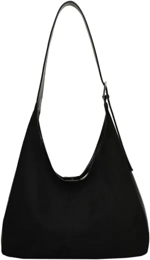 Suede Vegan Leather Crescent Shoulder Bag Womens Tote Handbag Satchel Crossbody Purse Work Slouchy Bag