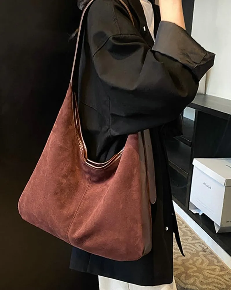 Suede Vegan Leather Crescent Shoulder Bag Womens Tote Handbag Satchel Crossbody Purse Work Slouchy Bag