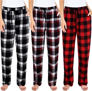 Suhine 3 Pcs Women Buffalo Plaid Pajama Pants with Pockets and Drawstring Casual Lounge Pajama Bottoms Sleepwear for Women
