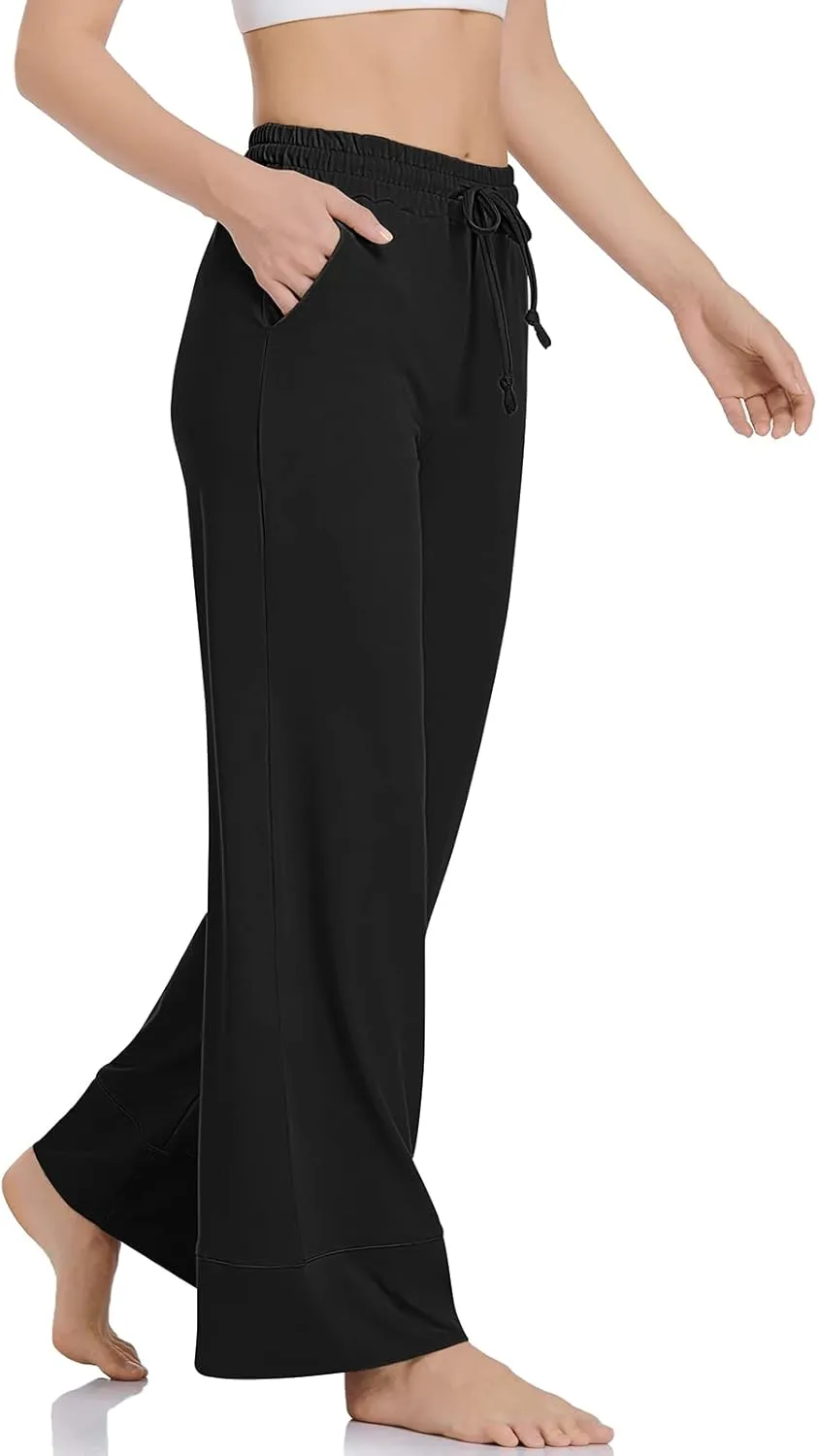 TARSE Wide Leg Yoga Pants for Women Plus Size Palazzo Trousers High Waist Lounge Pajamas Pants Casual Sweatpants with Pockets