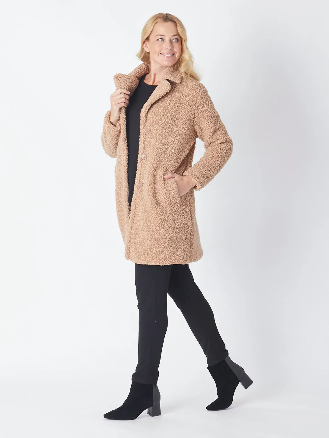Teddy Shearling Coat - Camel 25882