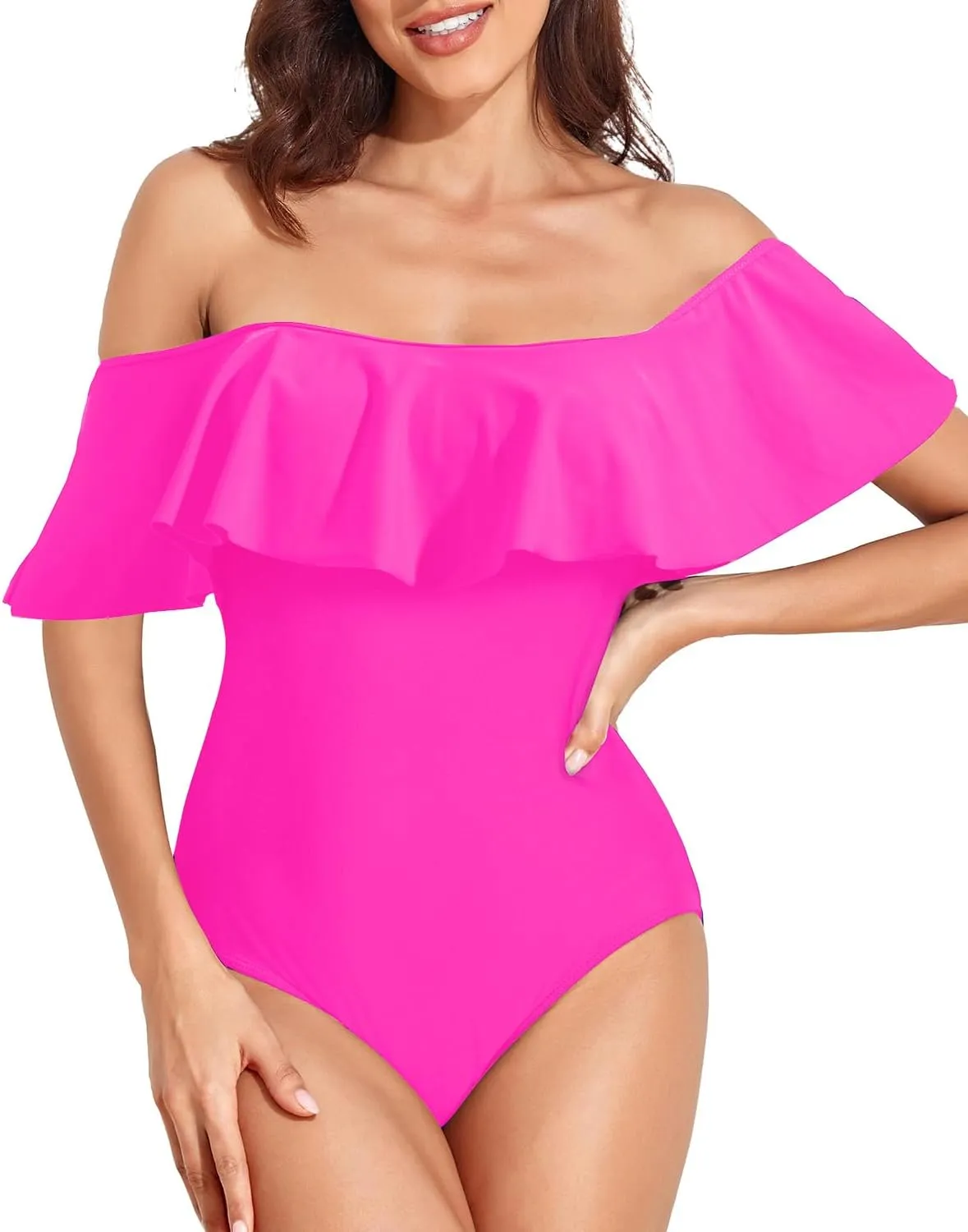 Tempt Me Off Shoulder One Piece Swimsuit for Women Ruffled Sleeves Retro Bathing Suits
