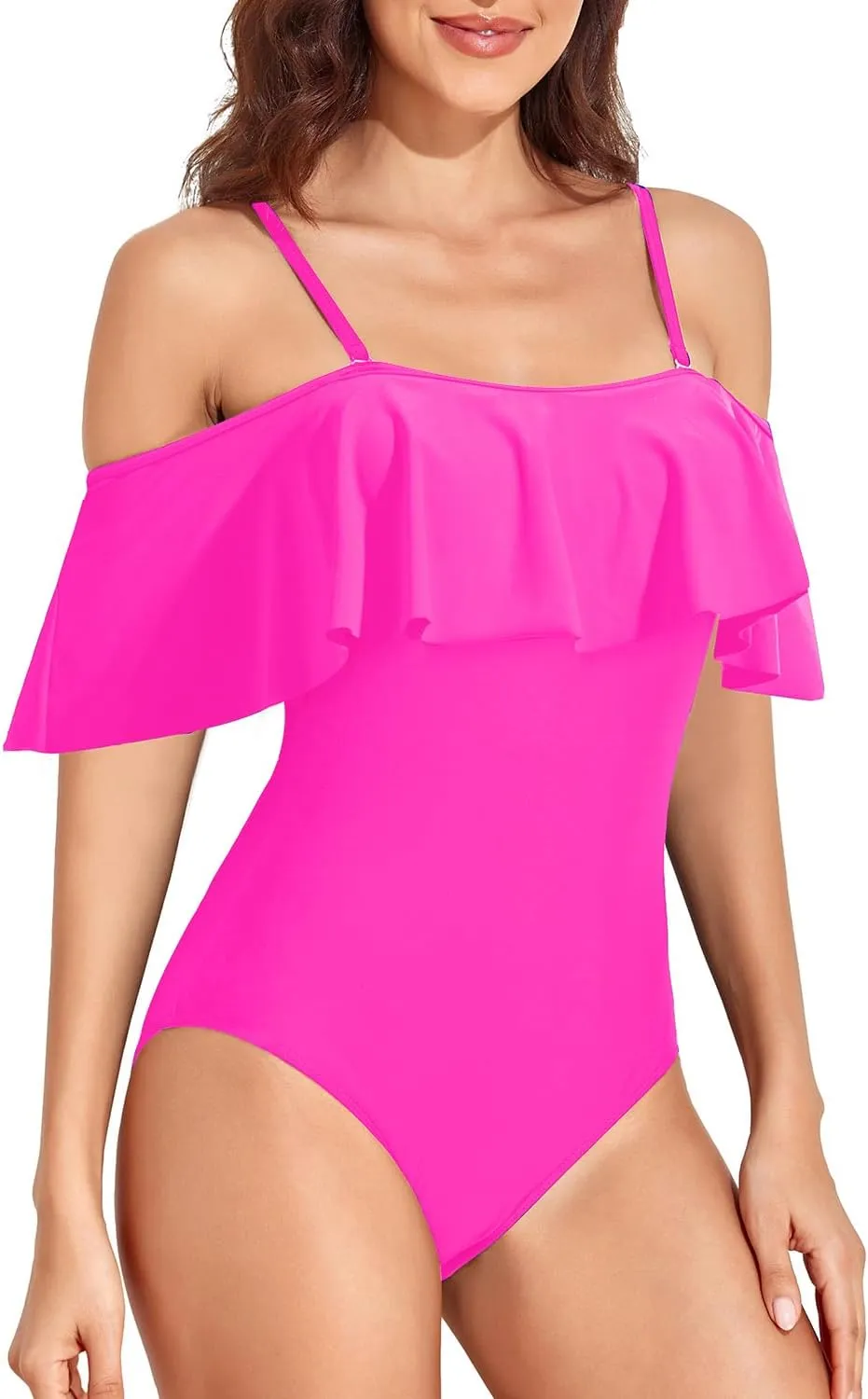 Tempt Me Off Shoulder One Piece Swimsuit for Women Ruffled Sleeves Retro Bathing Suits