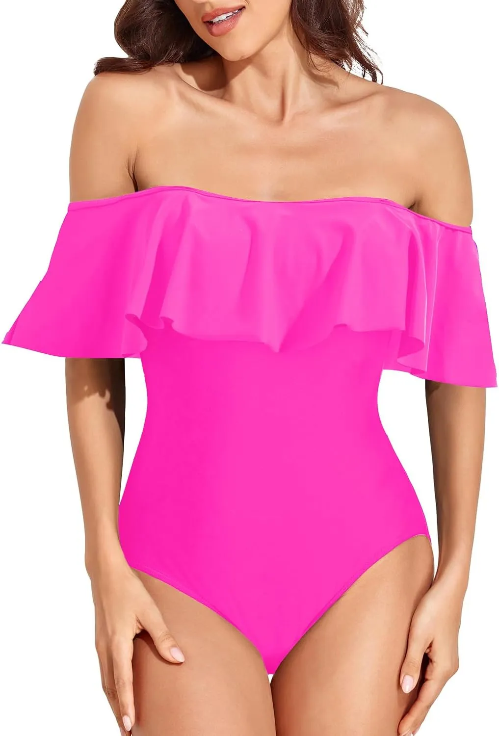 Tempt Me Off Shoulder One Piece Swimsuit for Women Ruffled Sleeves Retro Bathing Suits