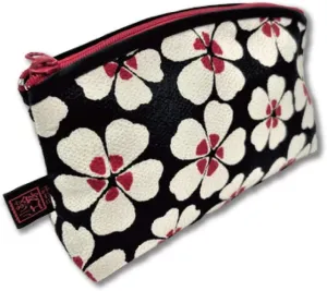 Terra Distribution Small Makeup Bag for Purse [ Made in Japan] Traditional Edo Komon Design Cute Cosmetic Pouch (Cherry Blossom (Black))