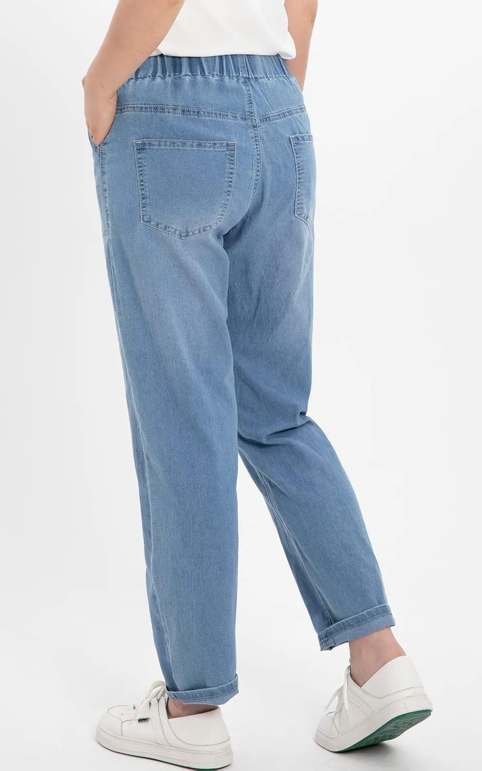 ThCreasa Womens Casual Elastic Waist Pull On Jeans Lightweight Drawstring Denim Pants