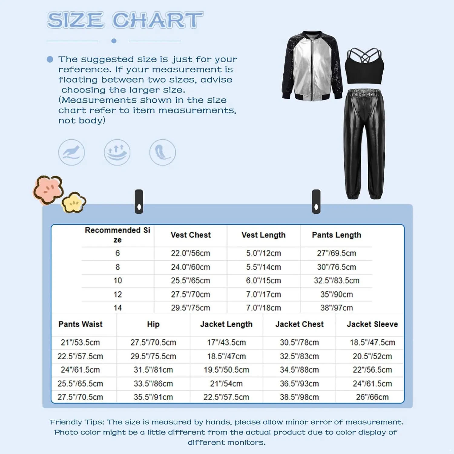 TiaoBug Kids Girls Long Sleeve Bomber Jacket Hip Hop Jazz Street Ballet Dance Coat Sports Bra Vest with Harem Pants Set