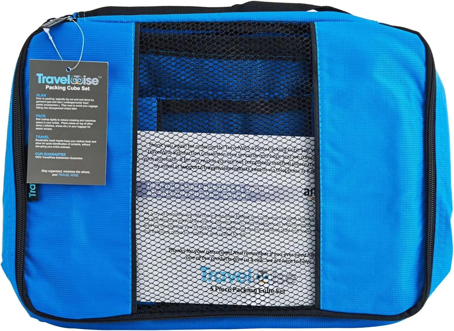 TravelWise Luggage Packing Organization Cubes 5 Pack, Blue, 2 Small, 2 Medium, 1 Large