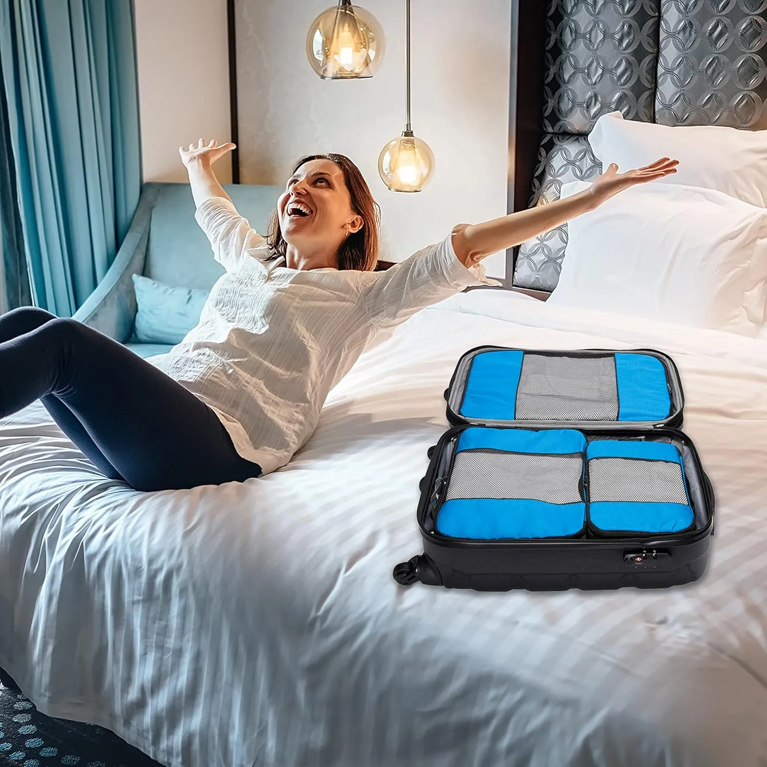 TravelWise Luggage Packing Organization Cubes 5 Pack, Blue, 2 Small, 2 Medium, 1 Large