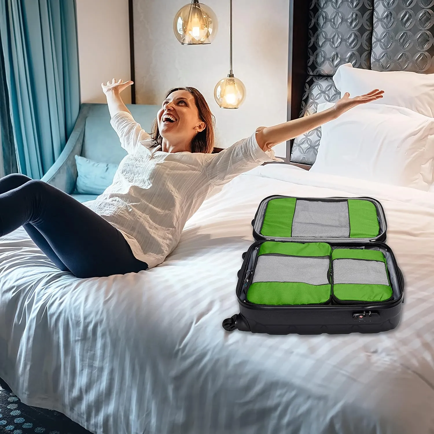 TravelWise Luggage Packing Organization Cubes 5 Pack, Lime, 1 Small, 2 Medium, 2 Large