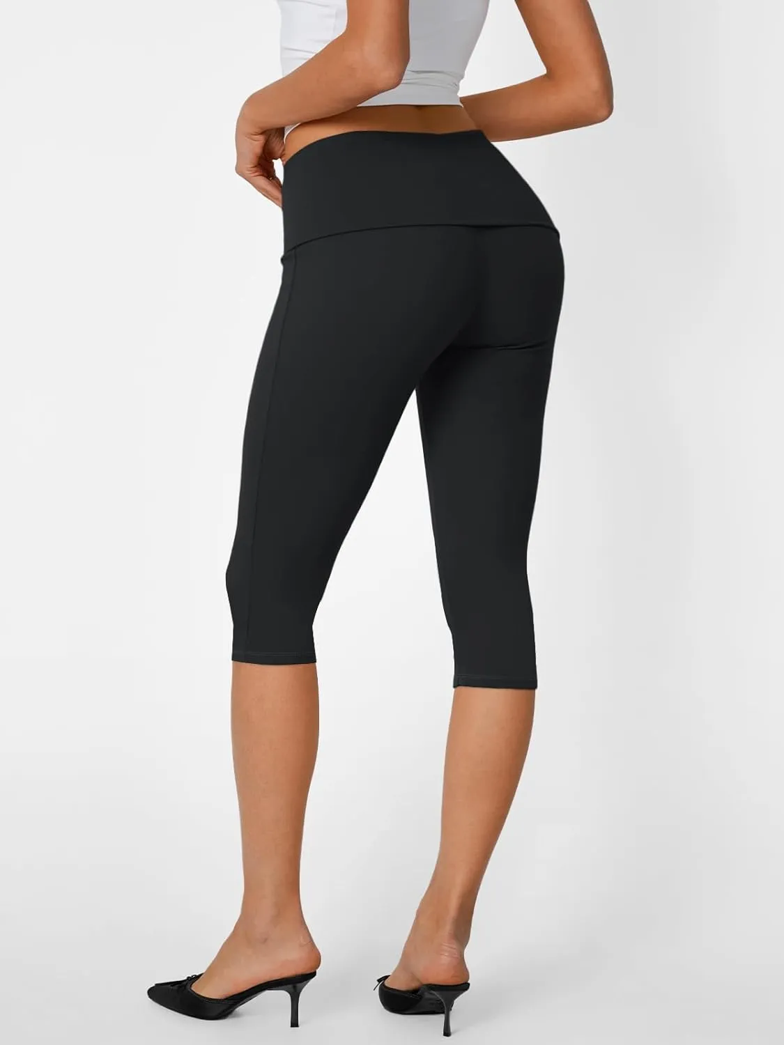 Trendy Queen Capri Leggings for Women Fold Over Gym Yoga Pants Stretch Casual Bottoms High Waisted Athletic Summer Outfits