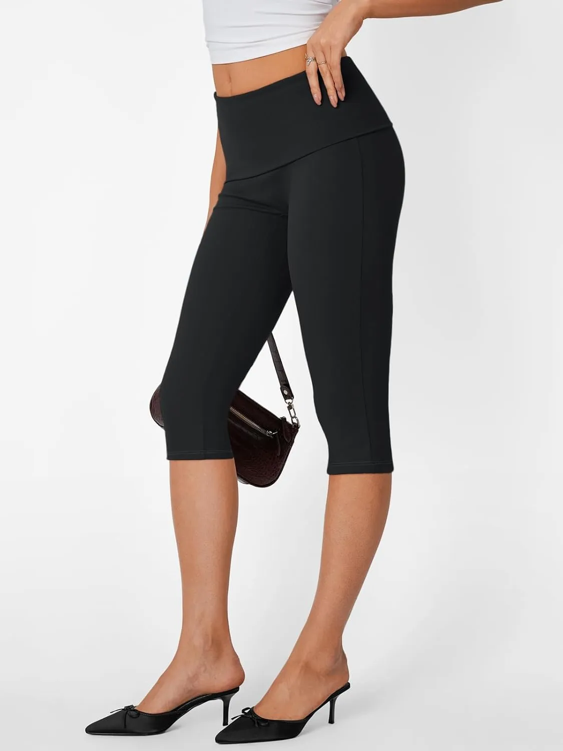 Trendy Queen Capri Leggings for Women Fold Over Gym Yoga Pants Stretch Casual Bottoms High Waisted Athletic Summer Outfits