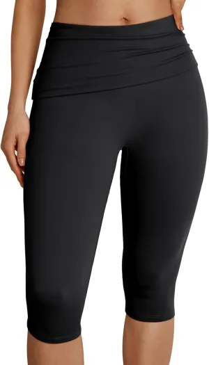 Trendy Queen Capri Leggings for Women Fold Over Gym Yoga Pants Stretch Casual Bottoms High Waisted Athletic Summer Outfits