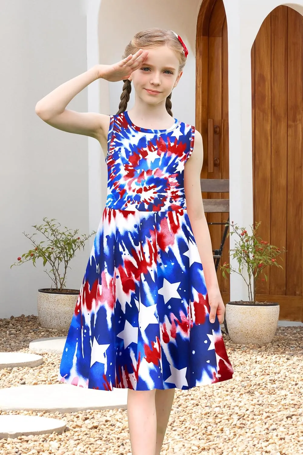 uideazone Girls Sleeveless Dress Round Neck Floral Printed Sundress for Casual Home Party Beach 4-12 Years
