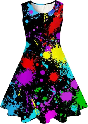 uideazone Girls Sleeveless Dress Round Neck Floral Printed Sundress for Casual Home Party Beach 4-12 Years