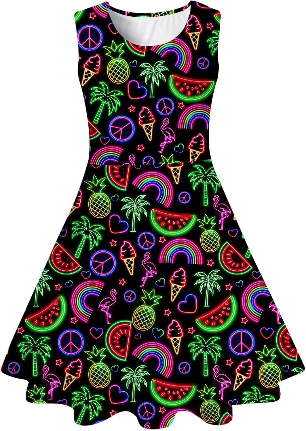 uideazone Girls Sleeveless Dress Round Neck Floral Printed Sundress for Casual Home Party Beach 4-12 Years
