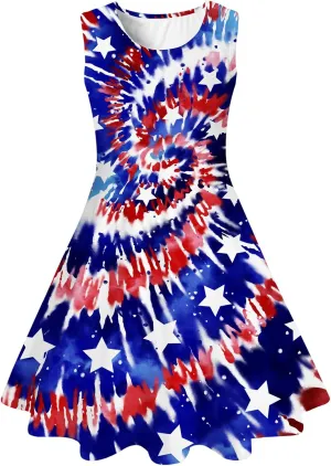 uideazone Girls Sleeveless Dress Round Neck Floral Printed Sundress for Casual Home Party Beach 4-12 Years