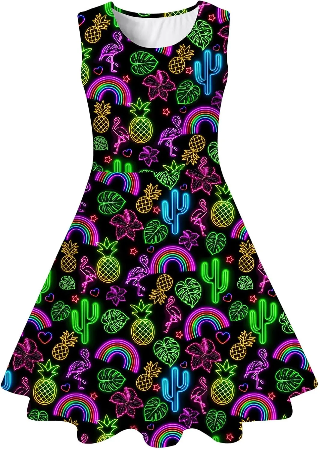 uideazone Girls Sleeveless Dress Round Neck Floral Printed Sundress for Casual Home Party Beach 4-12 Years